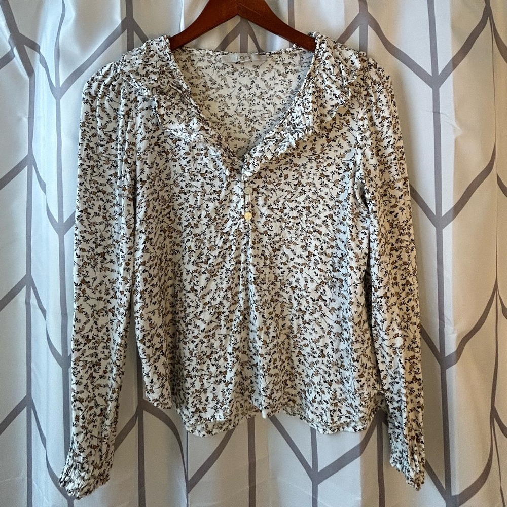 LOFT Patterned Blouse - White and Brown